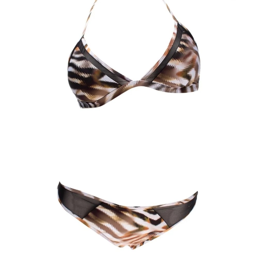 JOLIE By EDWARD SPIERS Bikini Set Size XS Animal Print Tulle Trim Made in Italy
